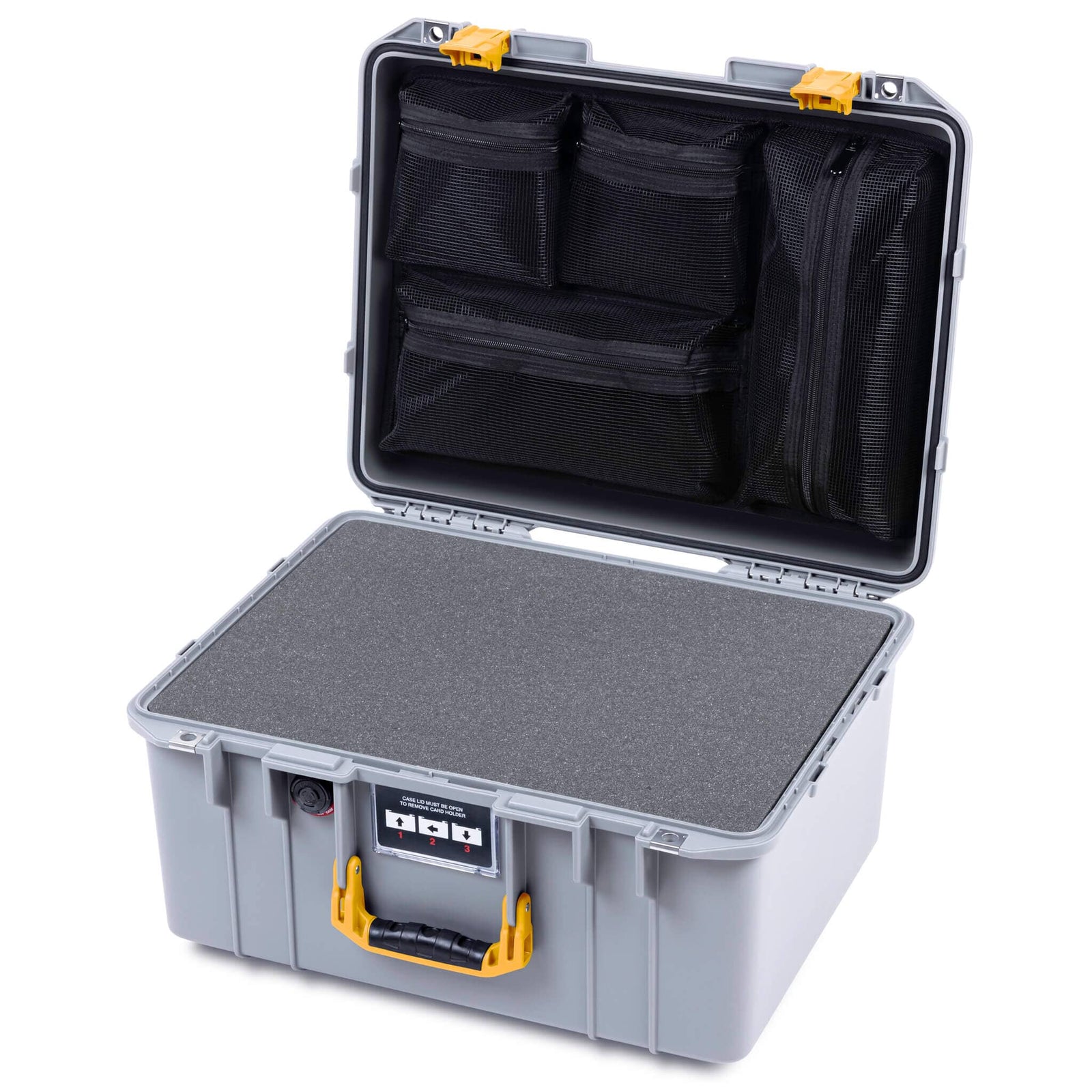 Pelican 1557 Air Case, Silver with Yellow Handle & Latches ColorCase