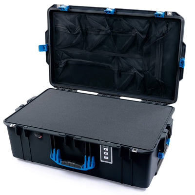 Pelican 1595 Air Case, Black with Blue Handles & Push-Button Latches Pick & Pluck Foam with Mesh Lid Organizer ColorCase 015950-0101-110-121
