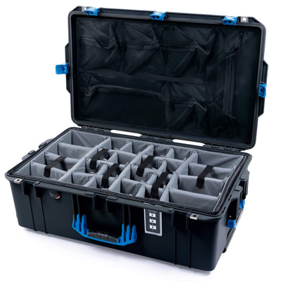 Pelican 1595 Air Case, Black with Blue Handles & Push-Button Latches Gray Padded Microfiber Dividers with Mesh Lid Organizer ColorCase 015950-0170-110-121