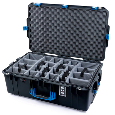 Pelican 1595 Air Case, Black with Blue Handles & Push-Button Latches Gray Padded Microfiber Dividers with Convoluted Lid Foam ColorCase 015950-0070-110-121