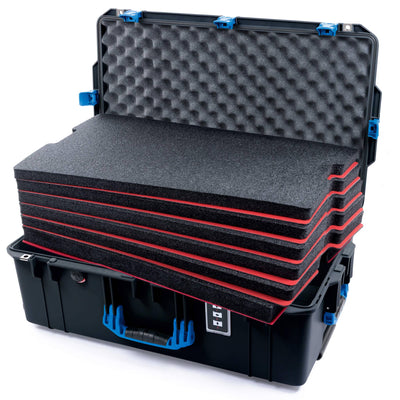 Pelican 1595 Air Case, Black with Blue Handles & Push-Button Latches Custom Tool Kit (6 Foam Inserts with Convoluted Lid Foam) ColorCase 015950-0060-110-121