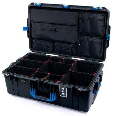 Pelican 1595 Air Case, Black with Blue Handles & Push-Button Latches TrekPak Divider System with Laptop Computer Lid Pouch ColorCase 015950-0220-110-121