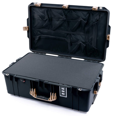 Pelican 1595 Air Case, Black with Desert Tan Handles & Latches Pick & Pluck Foam with Mesh Lid Organizer ColorCase 015950-0101-110-311