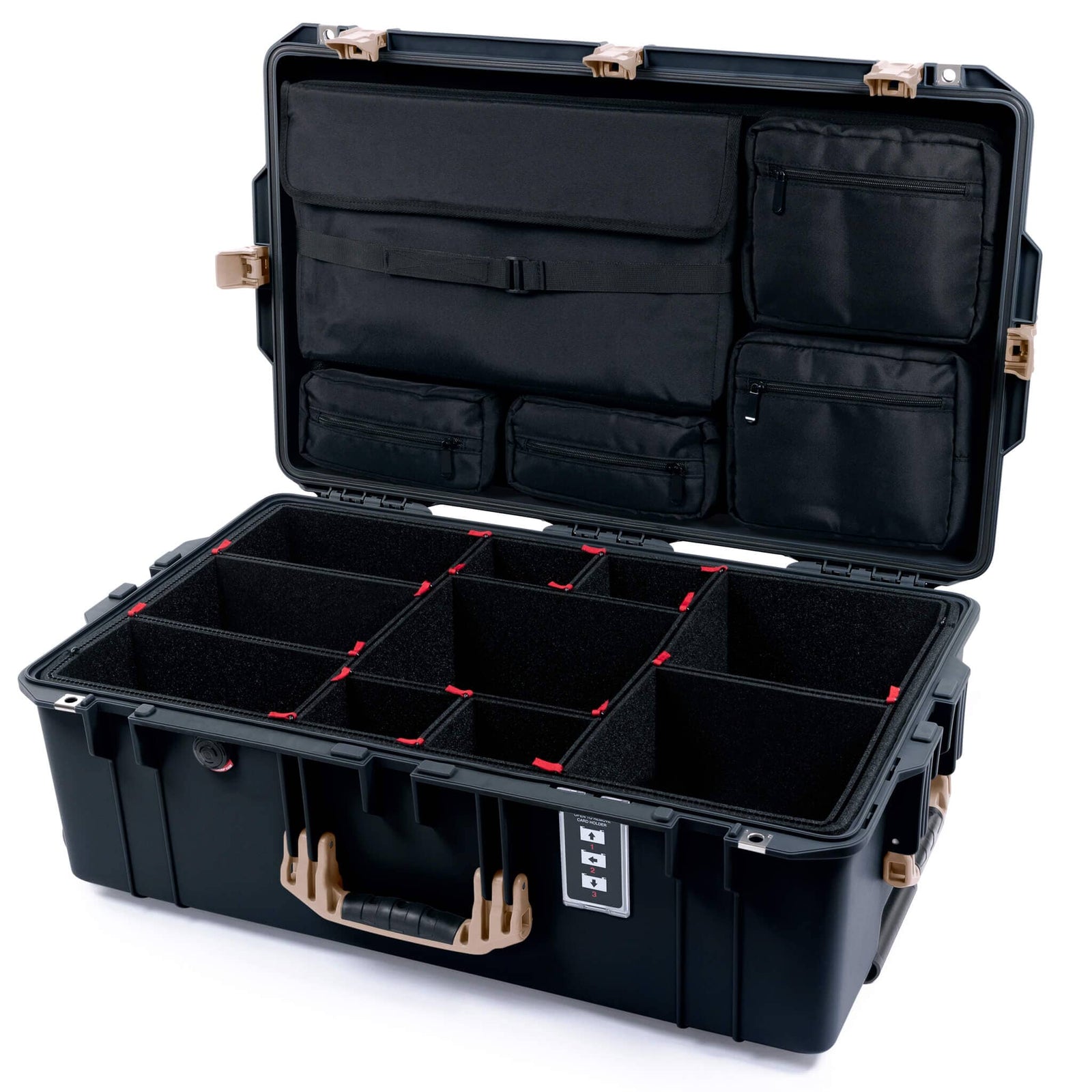 Pelican 1595 Air Case, Black with Desert Tan Handles & Latches TrekPak Divider System with Laptop Computer Lid Pouch ColorCase 015950-0220-110-311