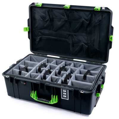 Pelican 1595 Air Case, Black with Lime Green Handles & Latches Gray Padded Microfiber Dividers with Mesh Lid Organizer ColorCase 015950-0170-110-301