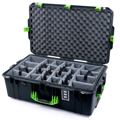 Pelican 1595 Air Case, Black with Lime Green Handles & Latches Gray Padded Microfiber Dividers with Convoluted Lid Foam ColorCase 015950-0070-110-301