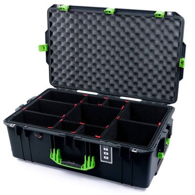 Pelican 1595 Air Case, Black with Lime Green Handles & Latches TrekPak Divider System with Convoluted Lid Foam ColorCase 015950-0020-110-301