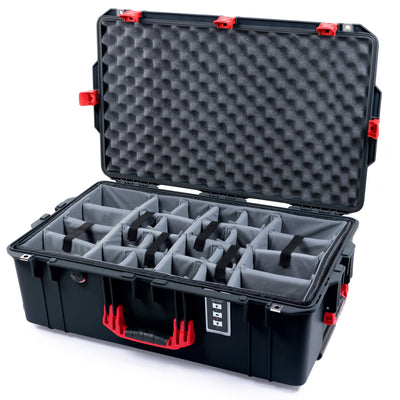 Pelican 1595 Air Case, Black with Red Handles & Push-Button Latches Gray Padded Microfiber Dividers with Convoluted Lid Foam ColorCase 015950-0070-110-321