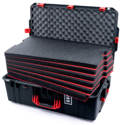 Pelican 1595 Air Case, Black with Red Handles & Push-Button Latches Custom Tool Kit (6 Foam Inserts with Convoluted Lid Foam) ColorCase 015950-0060-110-321