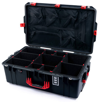 Pelican 1595 Air Case, Black with Red Handles & Push-Button Latches TrekPak Divider System with Mesh Lid Organizer ColorCase 015950-0320-110-321