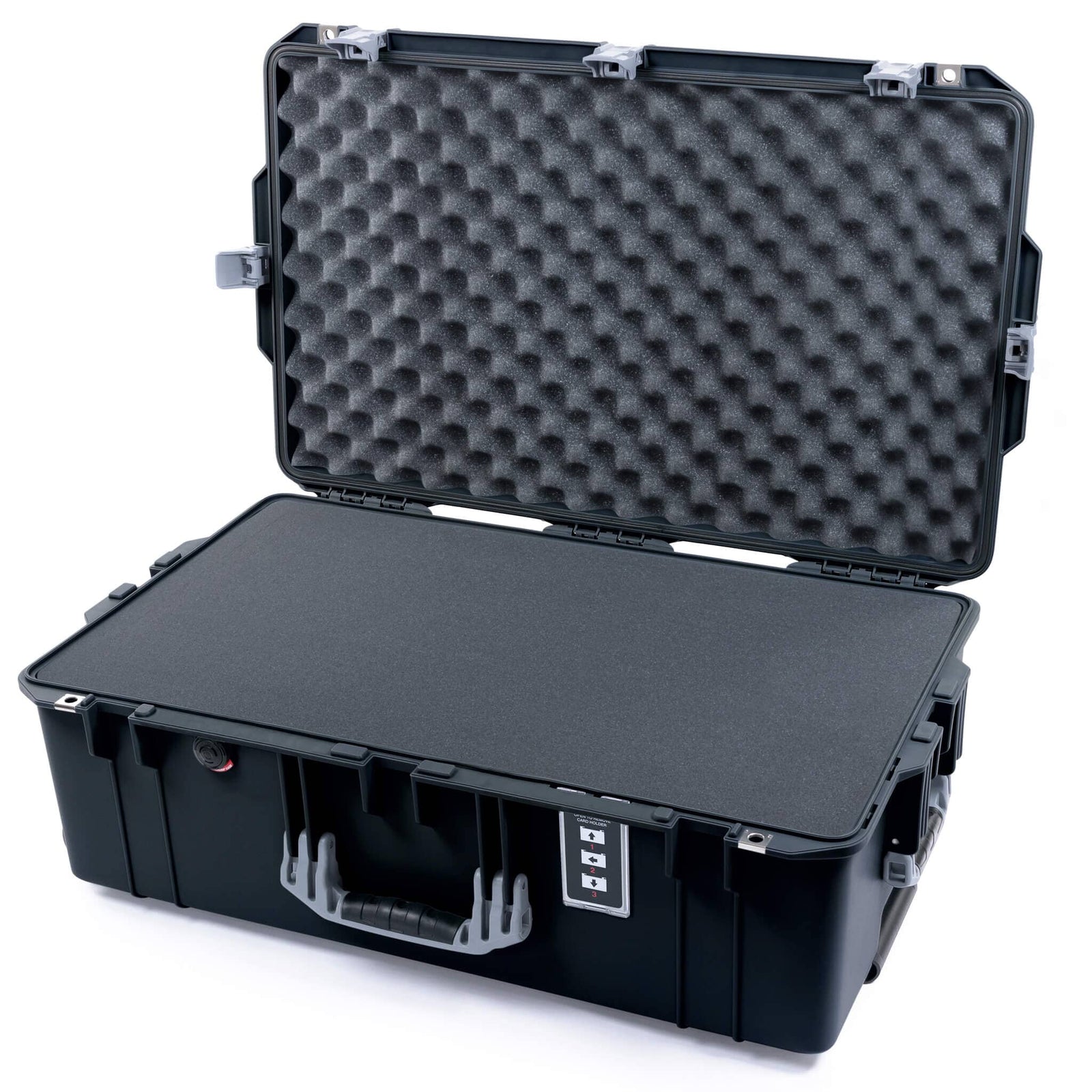 Pelican 1595 Air Case, Black with Silver Handles & Push-Button Latches Pick & Pluck Foam with Convoluted Lid Foam ColorCase 015950-0001-110-180