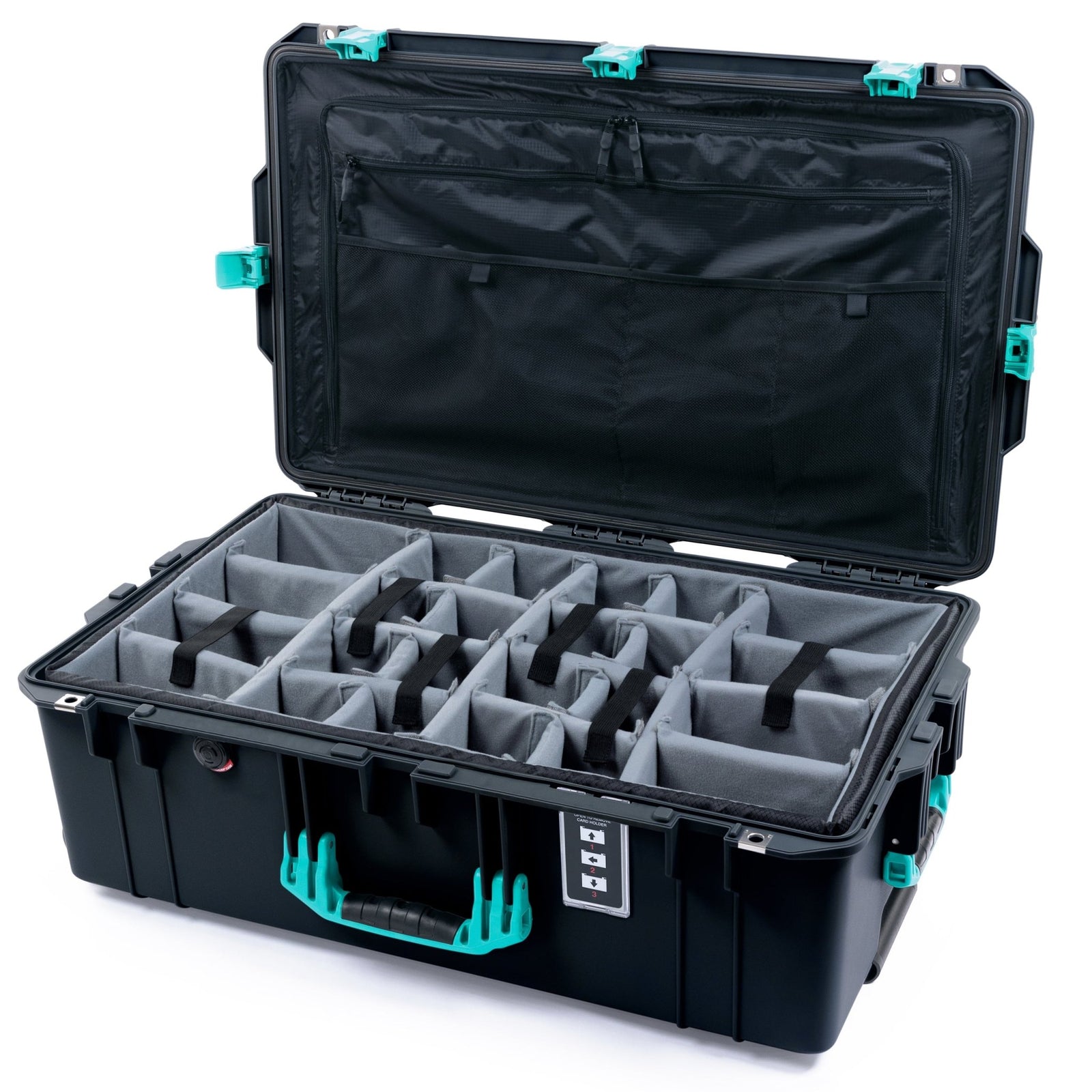 Pelican 1595 Air Case - Black & Teal - Padded Microfiber Dividers / TRVL Lid Organizer