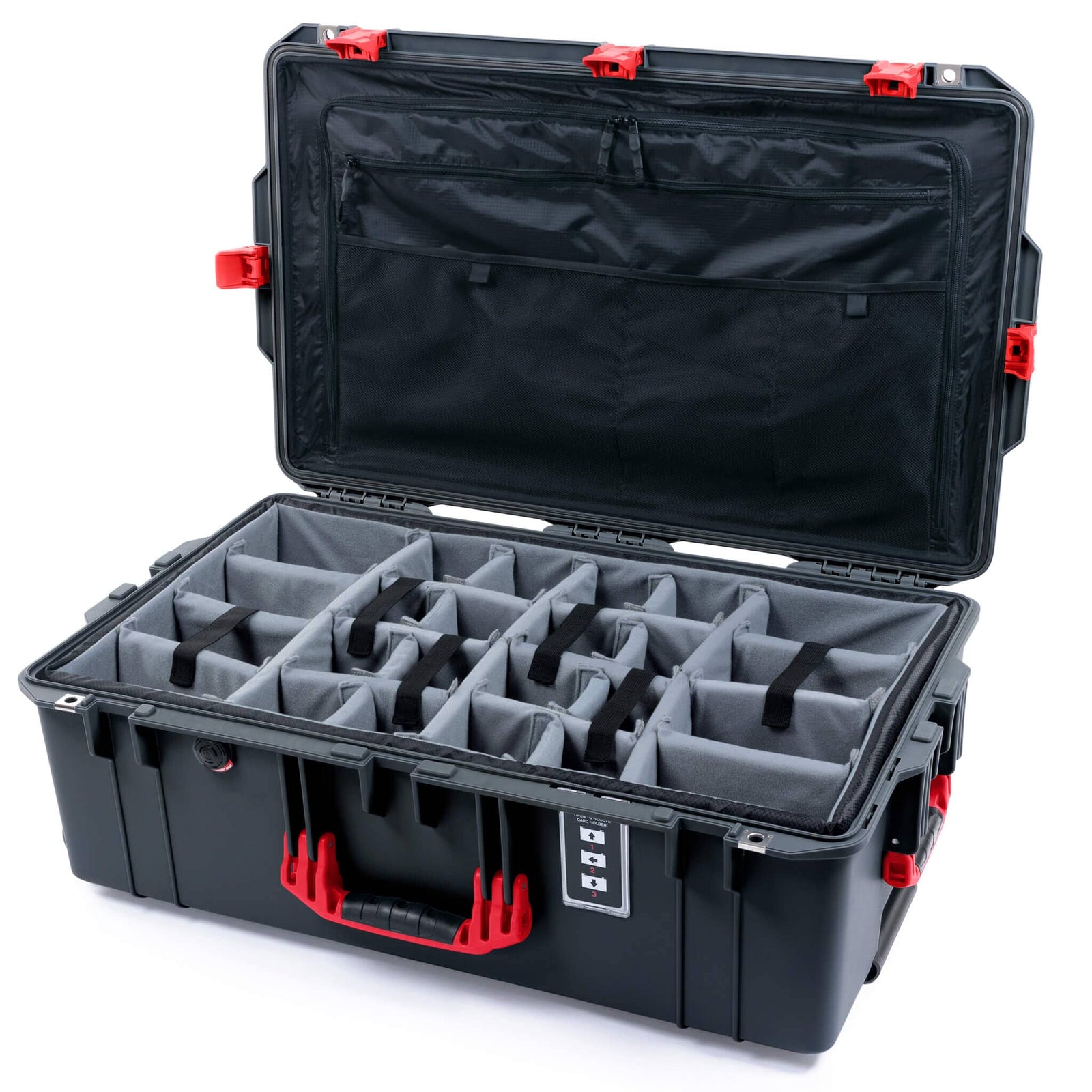 Pelican 1595 Air Case, Charcoal with Red Handles & Latches TrekPak Divider System with Combo-Pouch Lid Organizer ColorCase 015950-0320-520-321