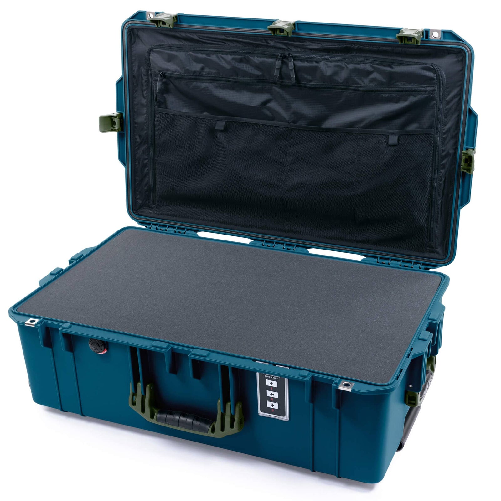 Pelican 1595 Air Case, Indigo with OD Green Handles & Latches Pick & Pluck Foam with Combo-Pouch Lid Organizer ColorCase 015950-0301-500-131