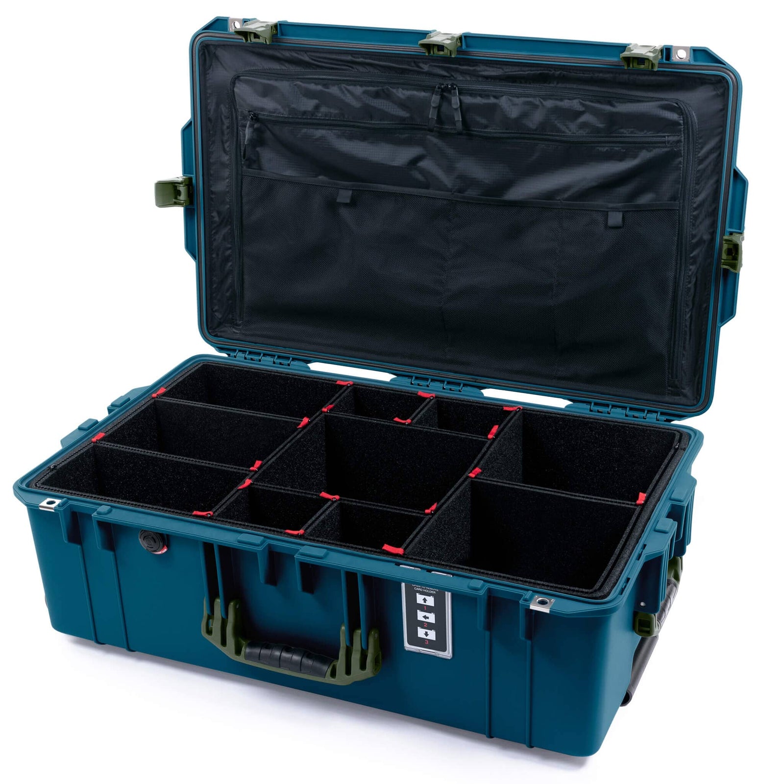 Pelican 1595 Air Case, Indigo with OD Green Handles & Latches TrekPak Divider System with Combo-Pouch Lid Organizer ColorCase 015950-0320-500-131