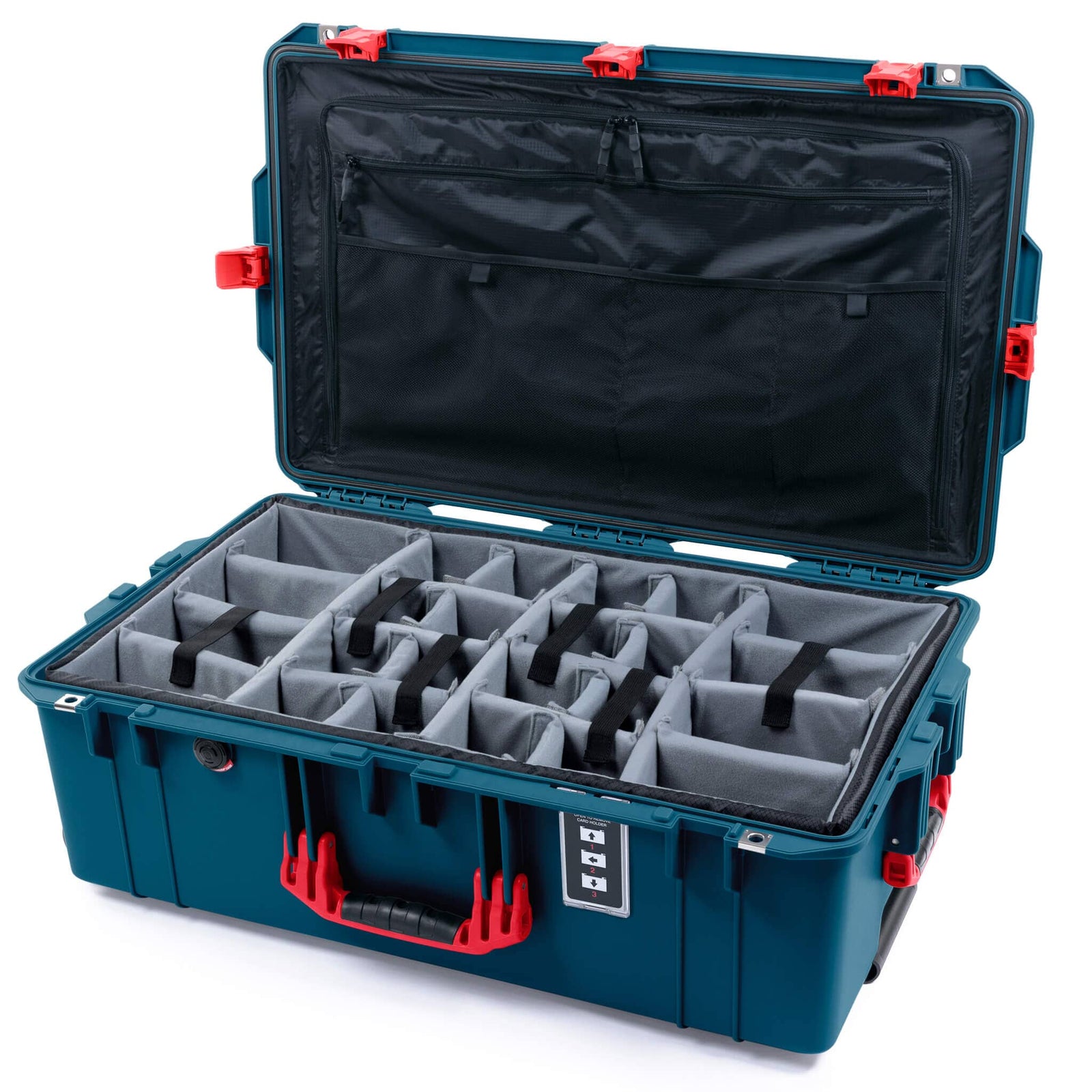 Pelican 1595 Air Case, Indigo with Red Handles & Latches Gray Padded Microfiber Dividers with Combo-Pouch Lid Organizer ColorCase 015950-0370-500-321
