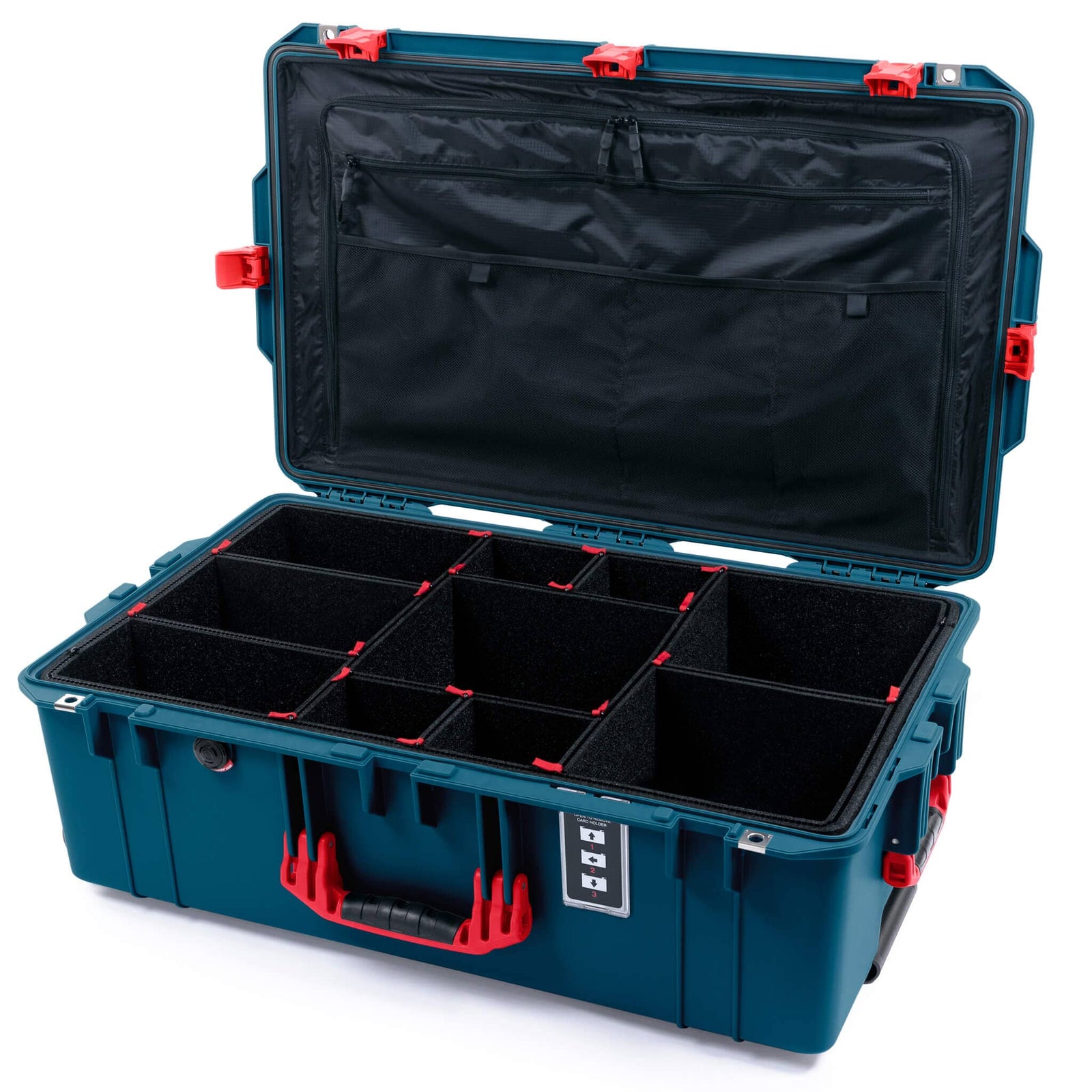 Pelican 1595 Air Case, Indigo with Red Handles & Latches TrekPak Divider System with Combo-Pouch Lid Organizer ColorCase 015950-0320-500-321