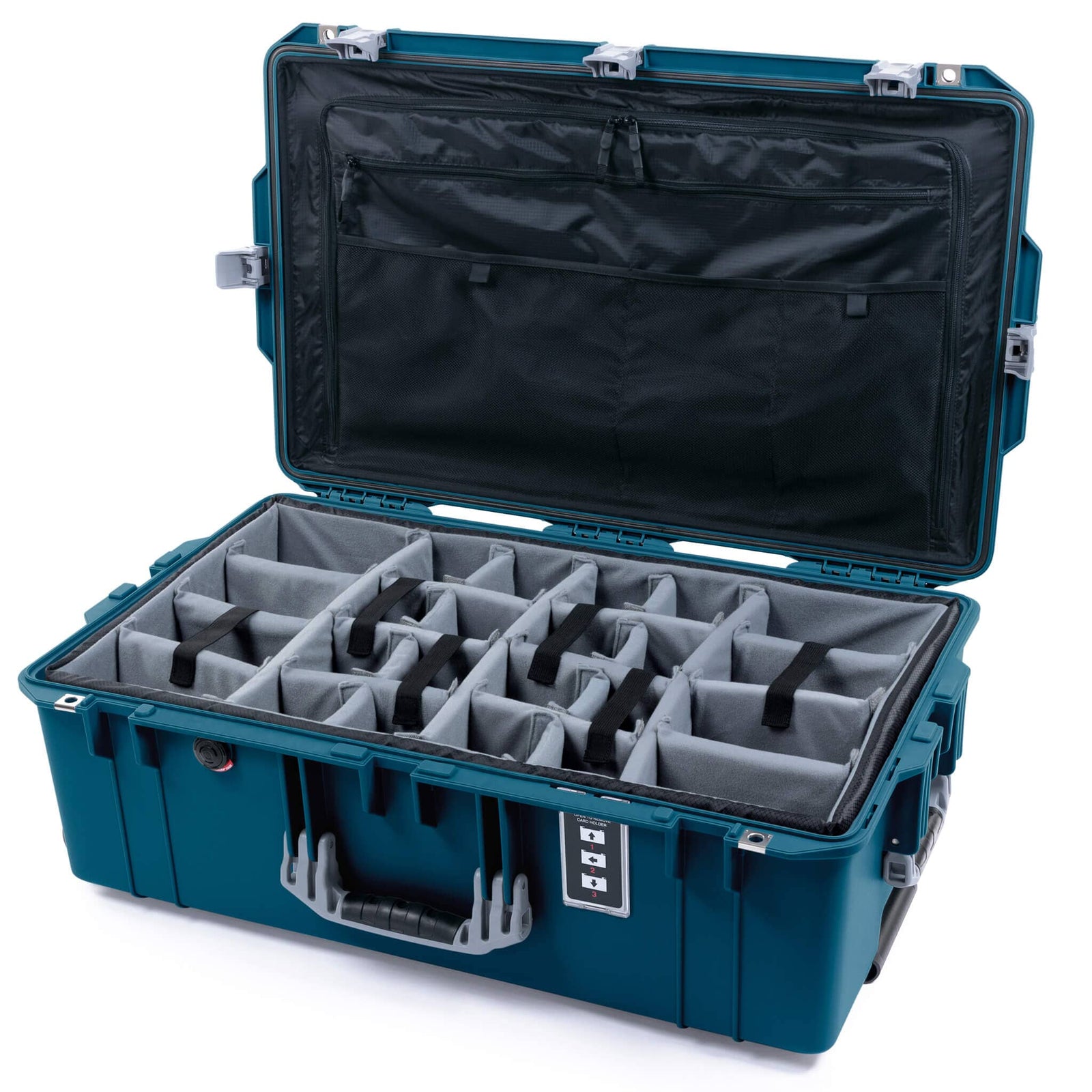 Pelican 1595 Air Case, Indigo with Silver Handles & Latches Gray Padded Microfiber Dividers with Combo-Pouch Lid Organizer ColorCase 015950-0370-500-181