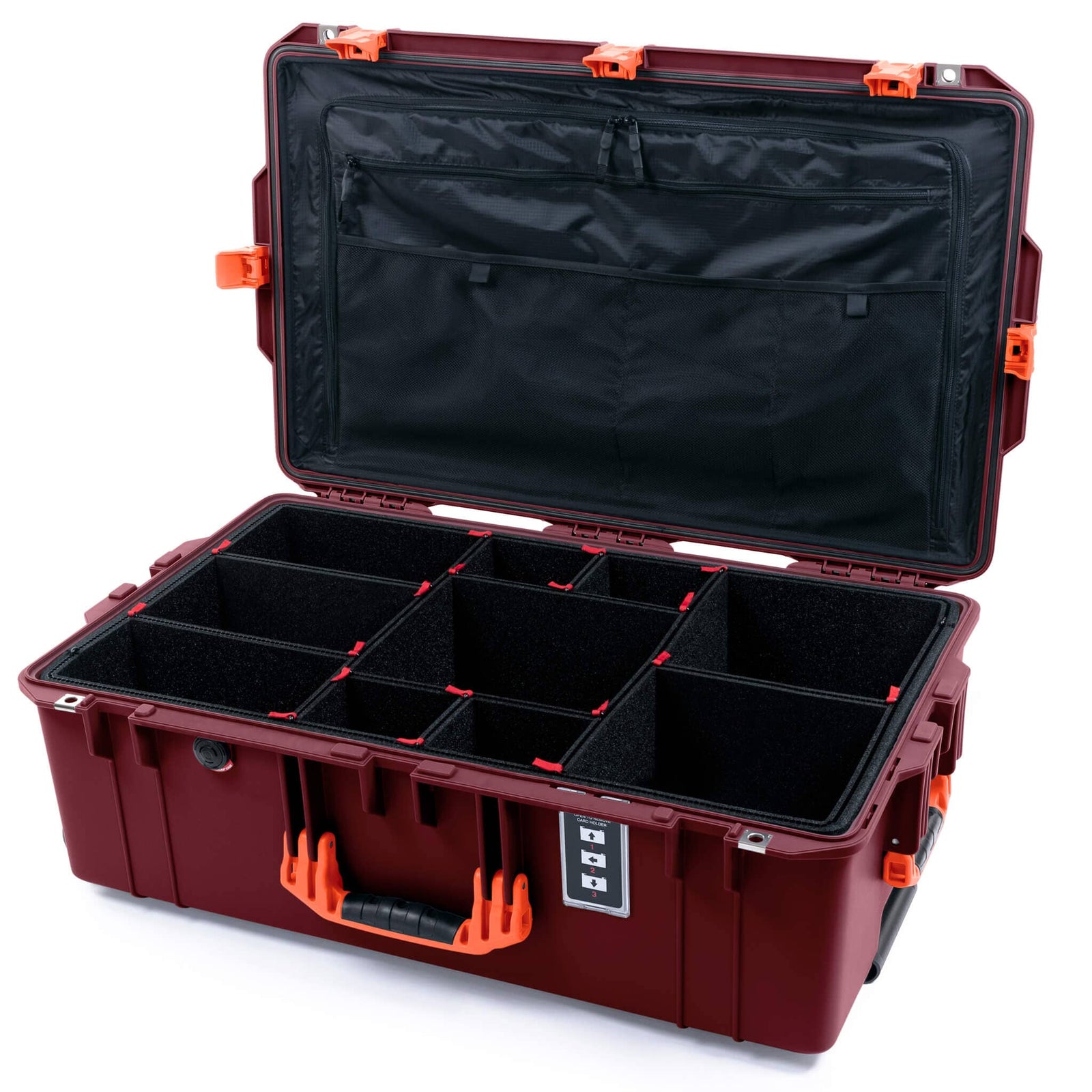 Pelican 1595 Air Case, Oxblood with Orange Handles & Latches TrekPak Divider System with Combo-Pouch Lid Organizer ColorCase 015950-0320-510-151