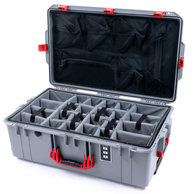 Pelican 1595 Air Case, Silver with Red Handles & Push-Button Latches Gray Padded Microfiber Dividers with Mesh Lid Organizer ColorCase 015950-0170-180-321