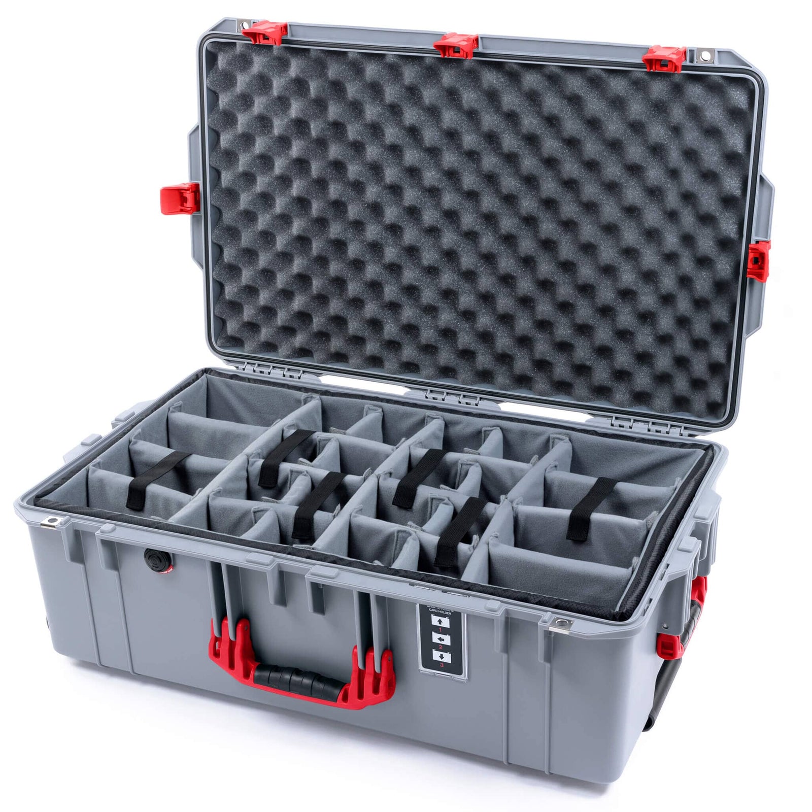Pelican 1595 Air Case, Silver with Red Handles & Push-Button Latches Gray Padded Microfiber Dividers with Convoluted Lid Foam ColorCase 015950-0070-180-321