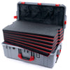 Pelican 1595 Air Case, Silver with Red Handles & Push-Button Latches Custom Tool Kit (6 Foam Inserts with Mesh Lid Organizer) ColorCase 015950-0160-180-321