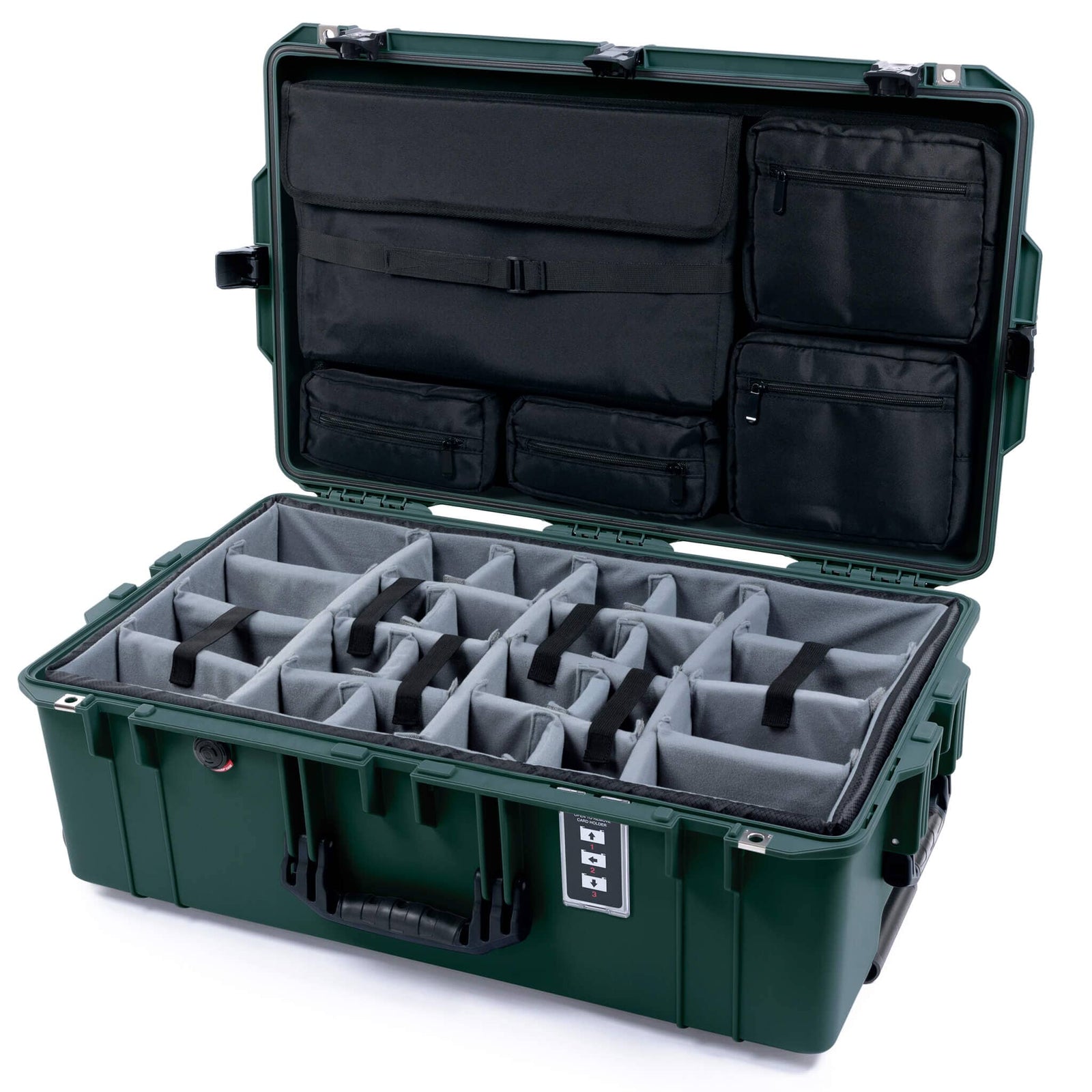 Pelican 1595 Air Case, Trekking Green with Black Handles & TSA Locking Latches Gray Padded Microfiber Dividers with Laptop Computer Lid Pouch ColorCase 015950-0270-560-L10
