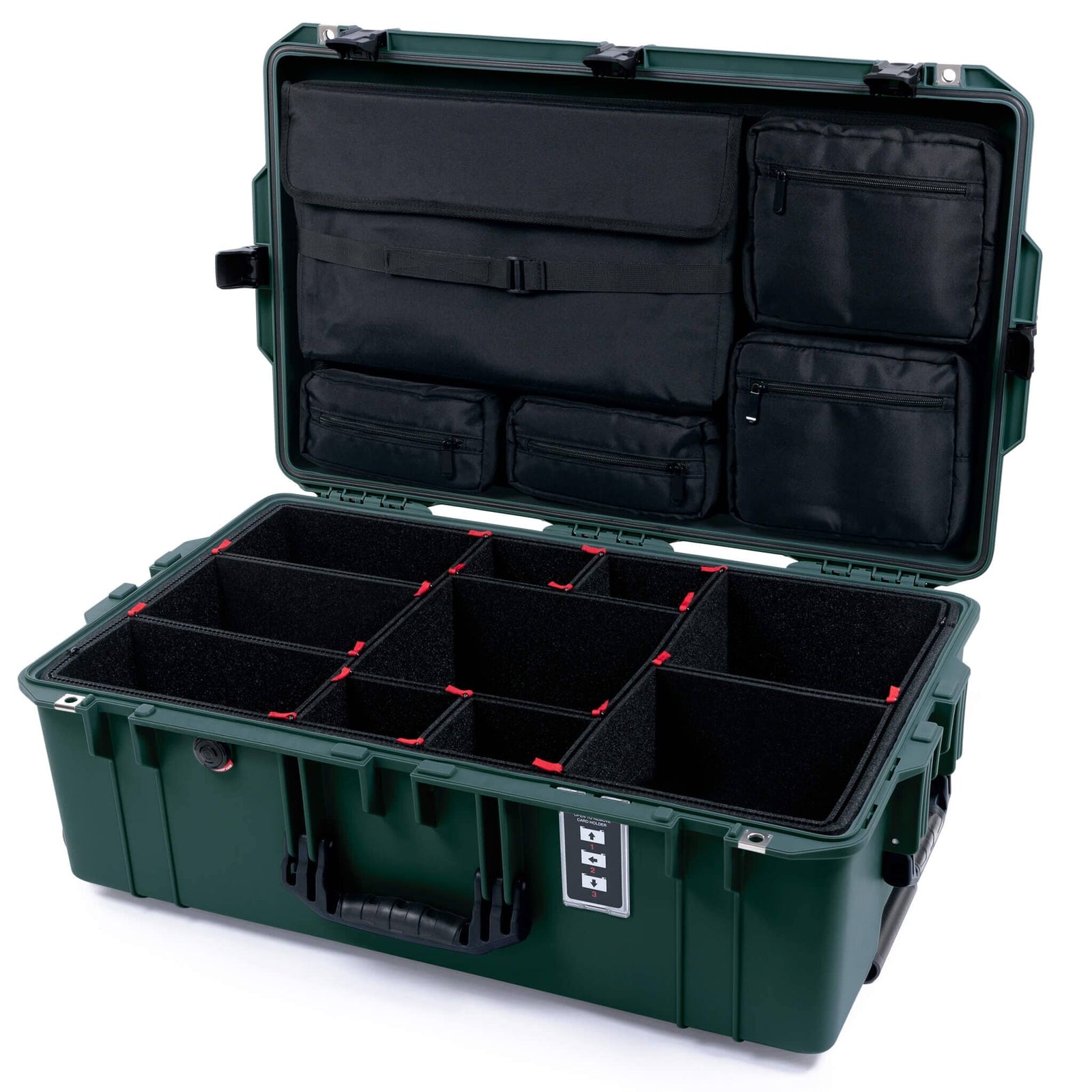 Pelican 1595 Air Case, Trekking Green with Black Handles & Latches TrekPak Divider System with Laptop Computer Lid Pouch ColorCase 015950-0220-560-111