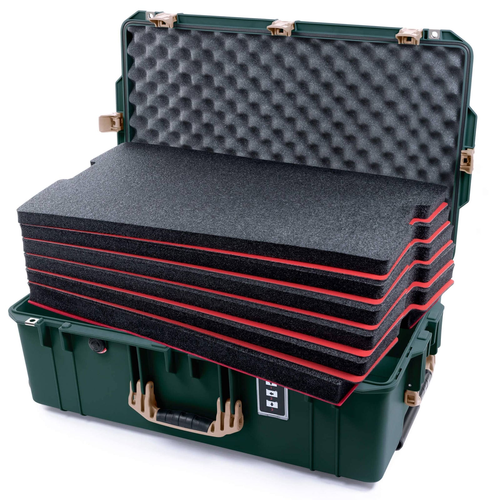 Pelican 1595 Air Case, Trekking Green with Desert Tan Handles & Latches Custom Tool Kit (6 Foam Inserts with Convoluted Lid Foam) ColorCase 015950-0060-560-311