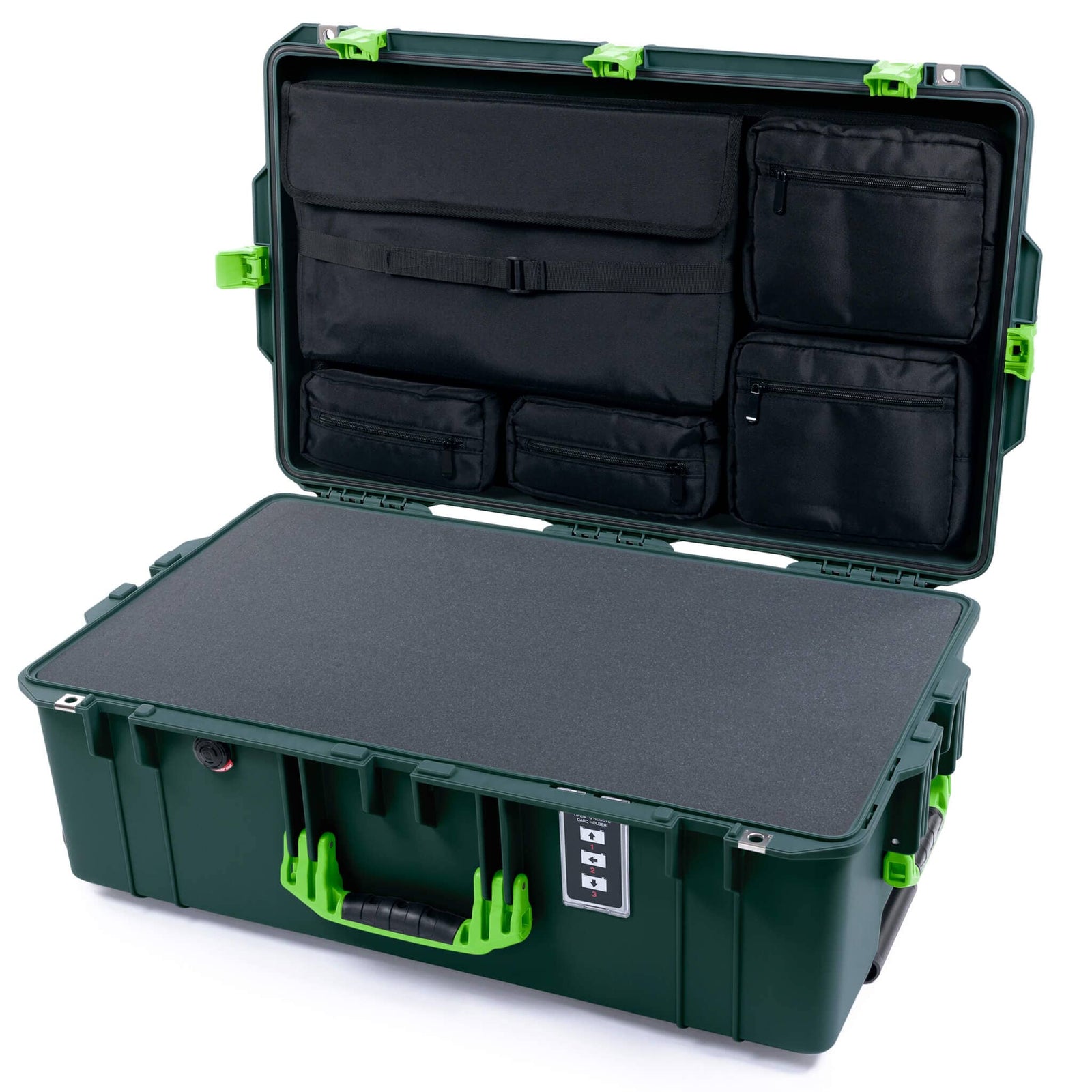 Pelican 1595 Air Case, Trekking Green with Lime Green Handles & Latches Pick & Pluck Foam with Laptop Computer Lid Pouch ColorCase 015950-0201-560-301