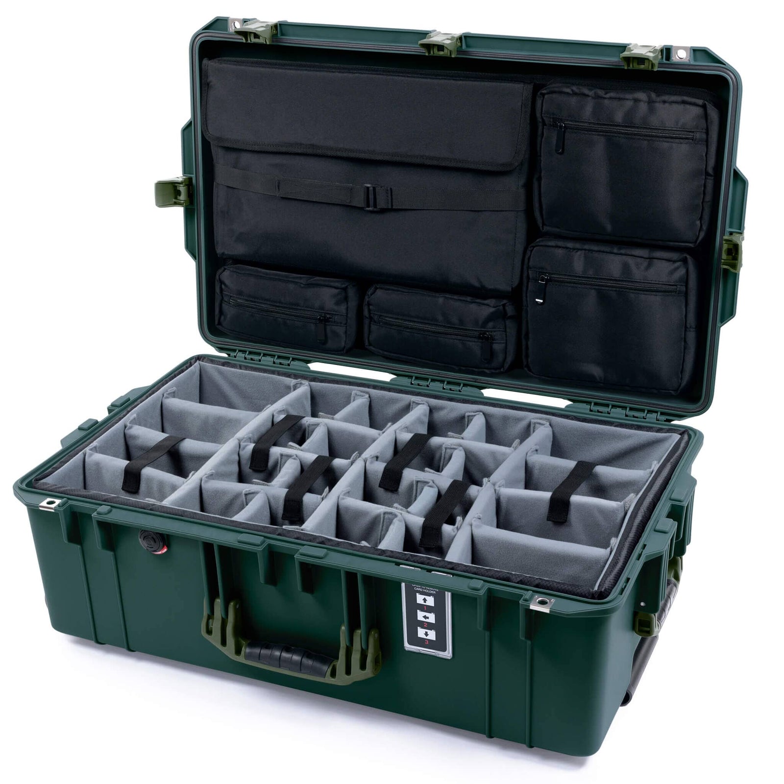Pelican 1595 Air Case, Trekking Green with OD Green Handles & Latches Gray Padded Microfiber Dividers with Laptop Computer Lid Pouch ColorCase 015950-0270-560-131