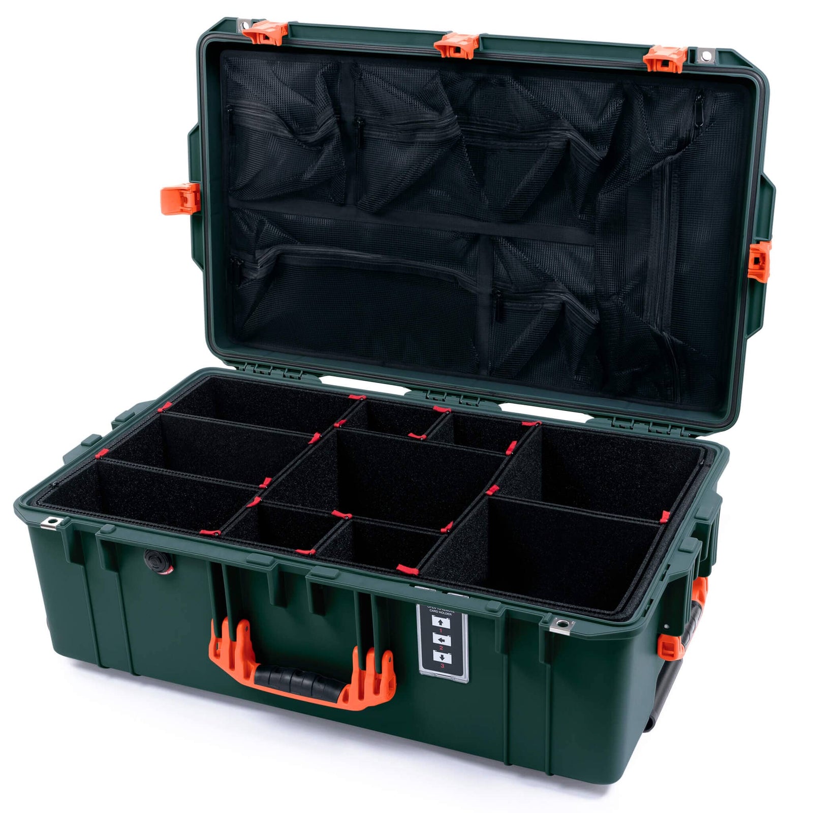 Pelican 1595 Air Case, Trekking Green with Orange Handles & Latches TrekPak Divider System with Mesh Lid Organizer ColorCase 015950-0120-560-151