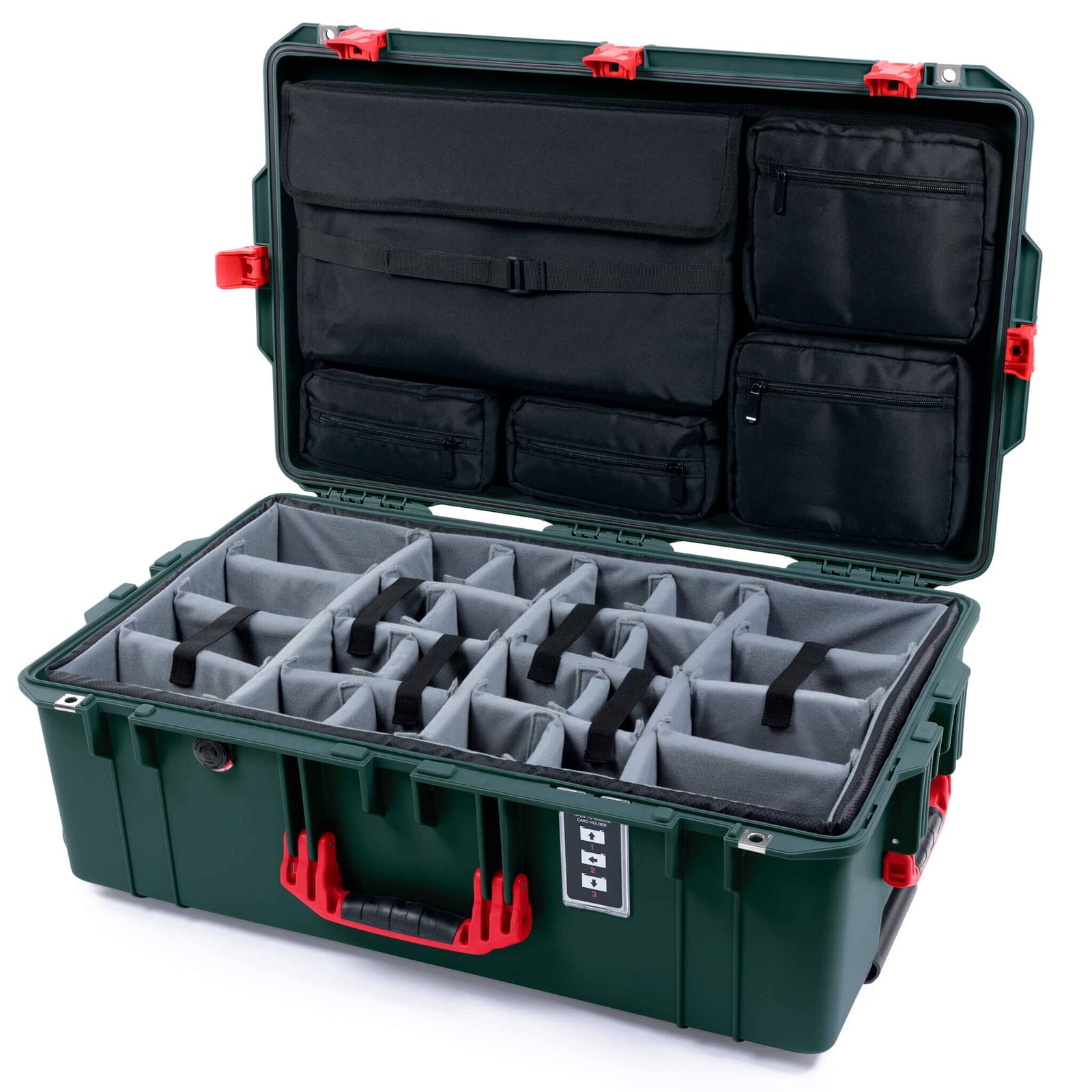 Pelican 1595 Air Case, Trekking Green with Red Handles & Latches Gray Padded Microfiber Dividers with Laptop Computer Lid Pouch ColorCase 015950-0270-560-321