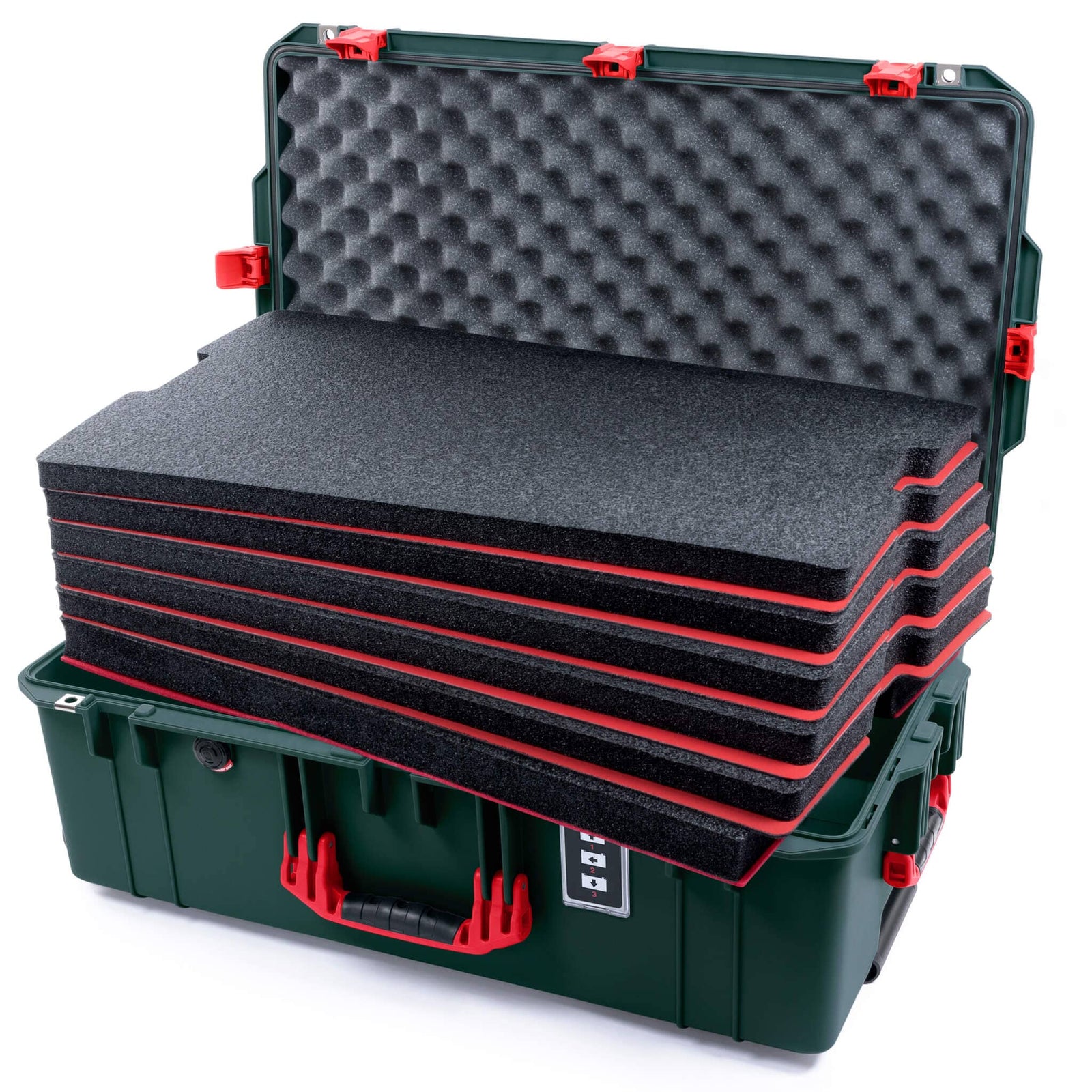 Pelican 1595 Air Case, Trekking Green with Red Handles & Latches Custom Tool Kit (6 Foam Inserts with Convoluted Lid Foam) ColorCase 015950-0060-560-321