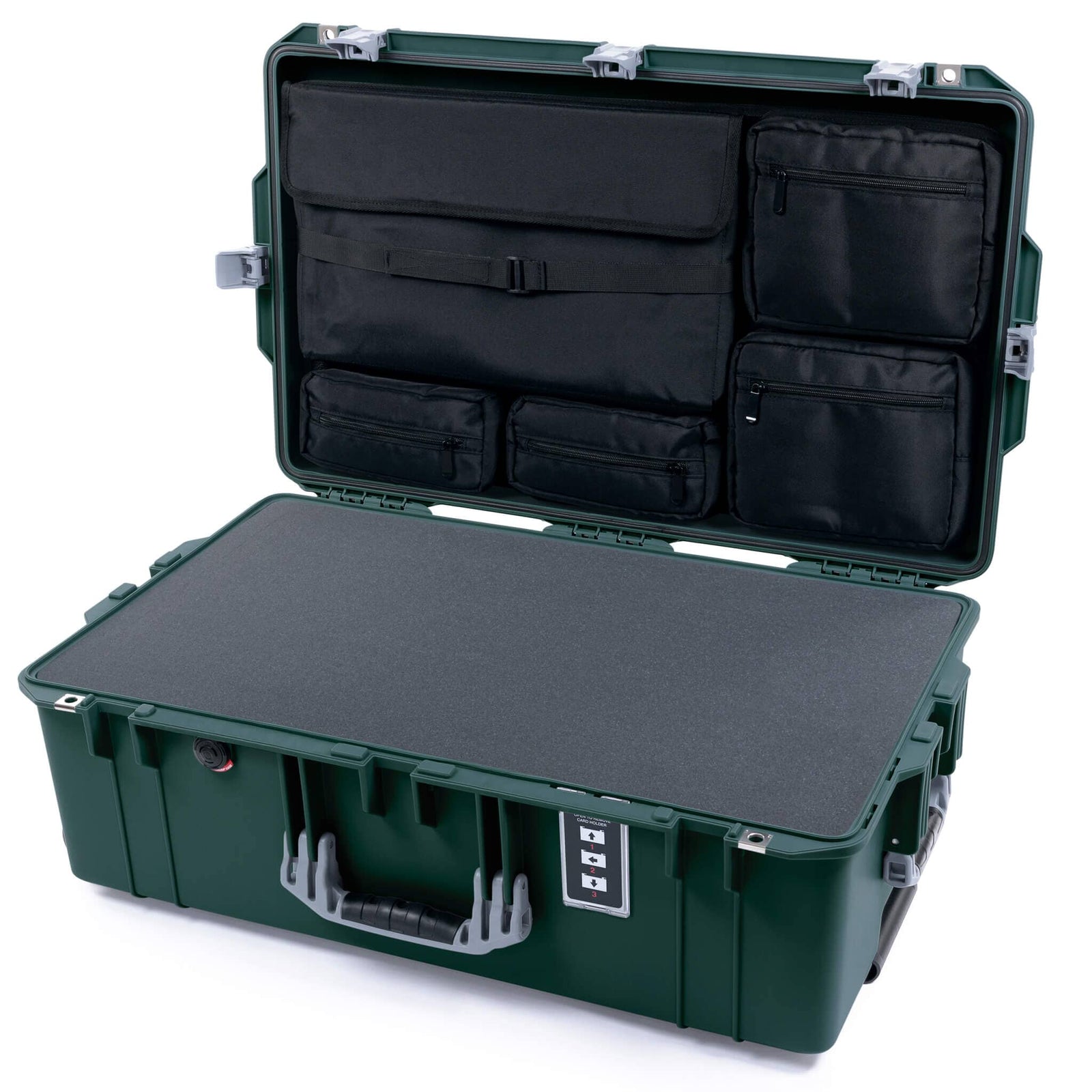 Pelican 1595 Air Case, Trekking Green with Silver Handles & Latches Pick & Pluck Foam with Laptop Computer Lid Pouch ColorCase 015950-0201-560-181