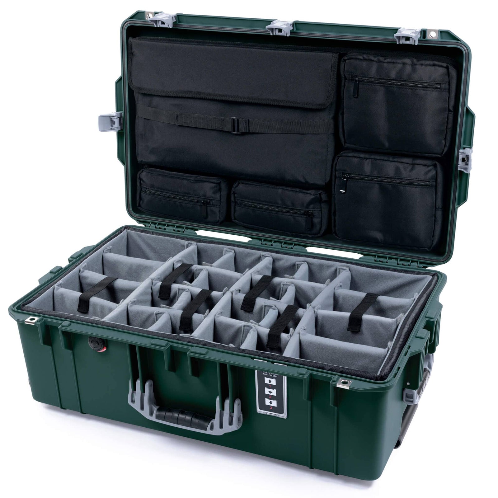 Pelican 1595 Air Case, Trekking Green with Silver Handles & Latches Gray Padded Microfiber Dividers with Laptop Computer Lid Pouch ColorCase 015950-0270-560-181