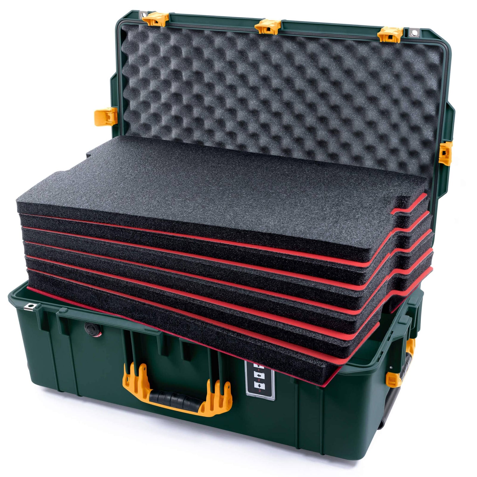 Pelican 1595 Air Case, Trekking Green with Yellow Handles & Latches Custom Tool Kit (6 Foam Inserts with Convoluted Lid Foam) ColorCase 015950-0060-560-241