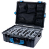 Pelican 1600 Case, Black with Blue Handle & Latches Gray Padded Dividers with Mesh Lid Organizer ColorCase 016000-0170-110-120
