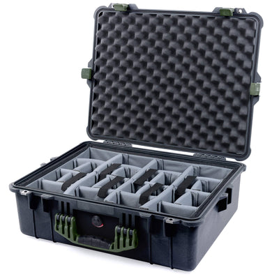 Pelican 1600 Case, Black with OD Green Handle & Latches Gray Padded Dividers with Convoluted Lid Foam ColorCase 016000-0070-110-130