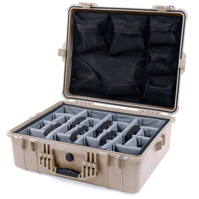 Pelican 1600 Case, Desert Tan Gray Padded Dividers with Mesh Lid Organizer ColorCase 016000-0170-310-310
