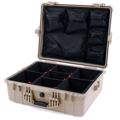 Pelican 1600 Case, Desert Tan TrekPak Divider System with Mesh Lid Organizer ColorCase 016000-0120-310-310