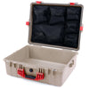Pelican 1600 Case, Desert Tan with Red Handle & Latches Mesh Lid Organizer Only ColorCase 016000-0100-310-320