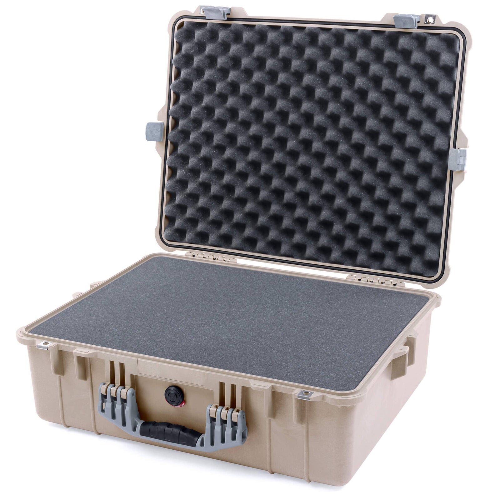 Pelican 1600 Case, Desert Tan with Silver Handle & Latches Pick & Pluck Foam with Convoluted Lid Foam ColorCase 016000-0001-310-180