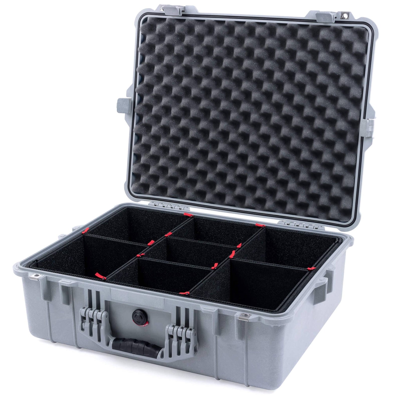 Pelican 1600 Case, Silver TrekPak Divider System with Convoluted Lid Foam ColorCase 016000-0020-180-180