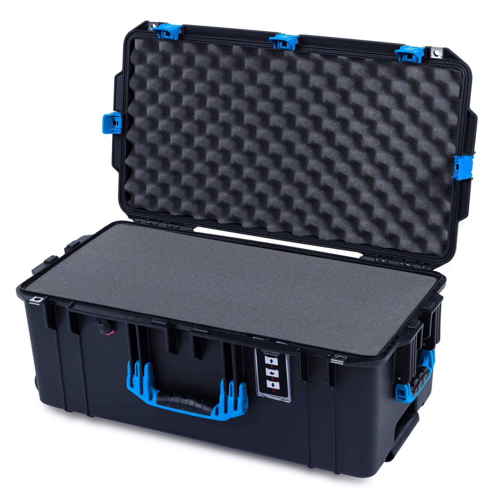 Pelican 1606 Air Case, Black with Blue Handles & Latches Pick & Pluck Foam with Convolute Lid Foam ColorCase 016060-0001-110-121