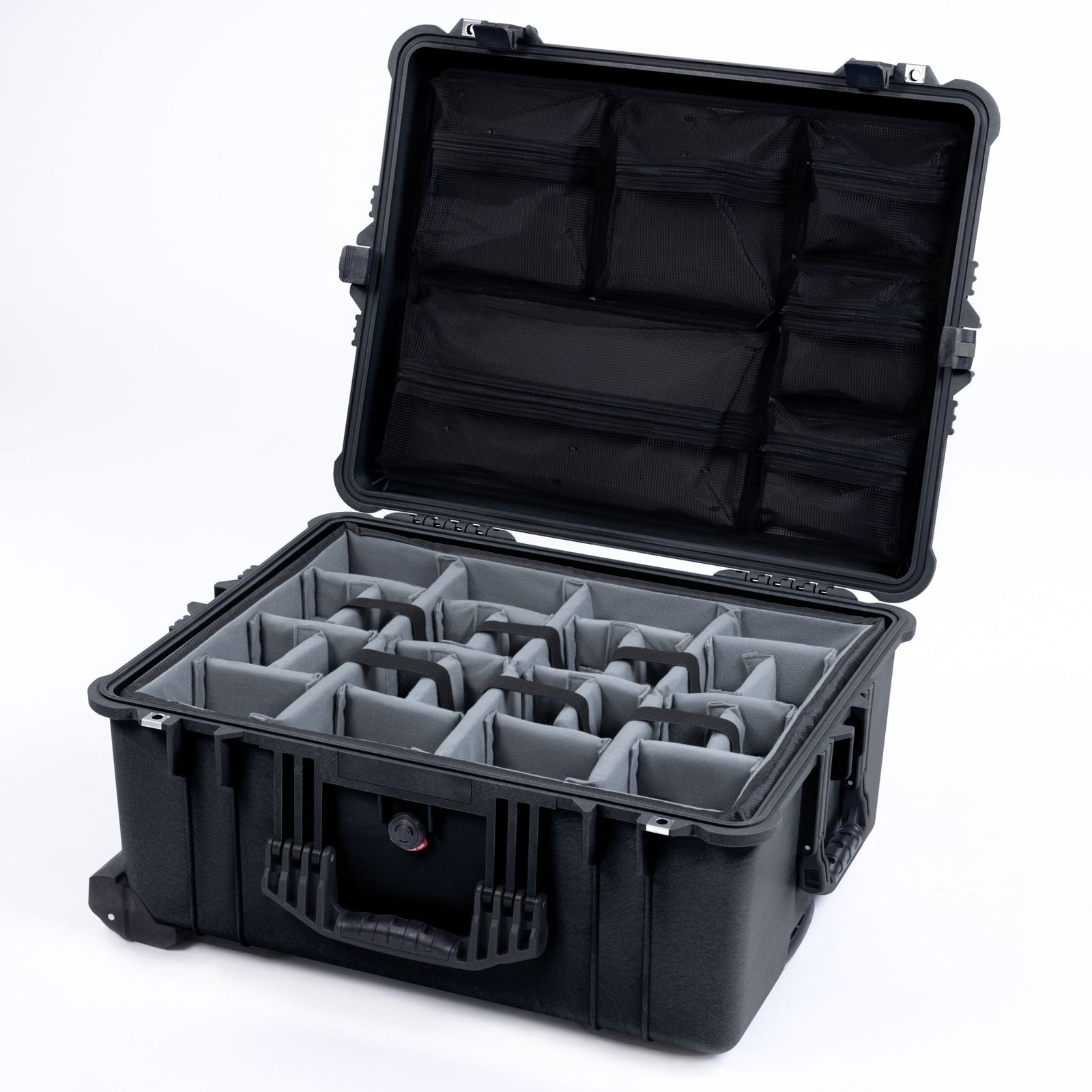 Pelican 1610 Case, Black - Padded Microfiber Dividers / Mesh Lid Organizer