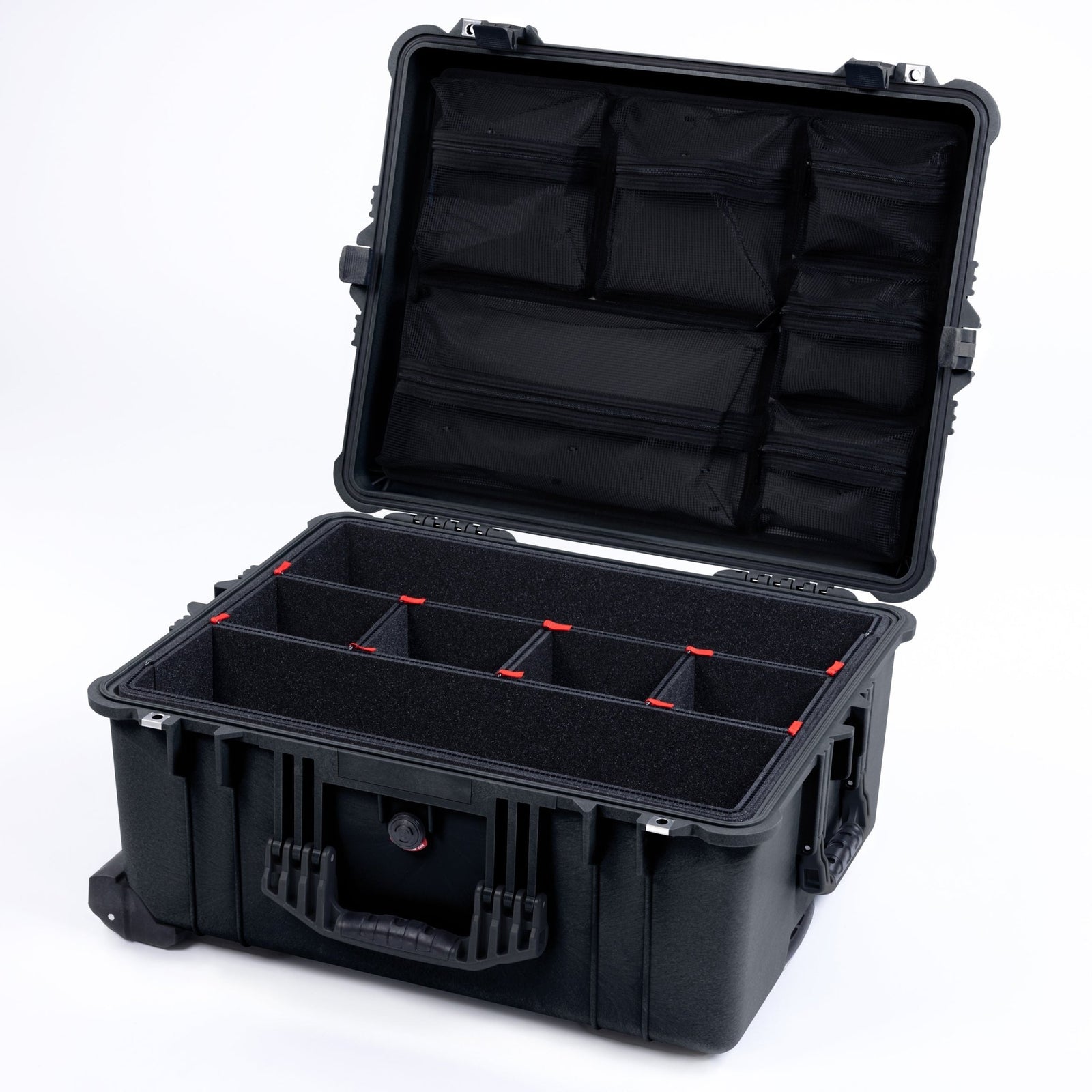Pelican 1610 Case, Black - TrekPak Divider System / Mesh Lid Organizer