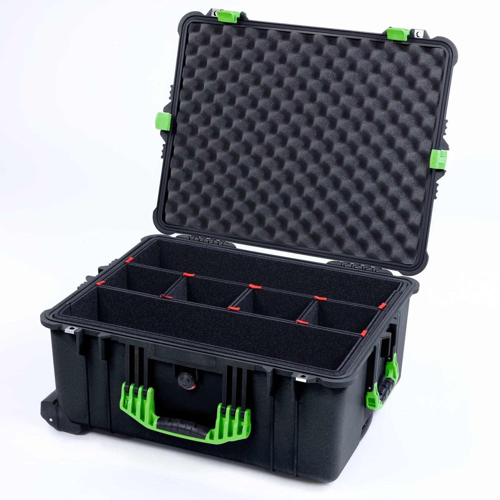 Pelican 1610 Case, Black with Lime Green Handles and Latches - TrekPak Divider System / Convoluted Lid Foam