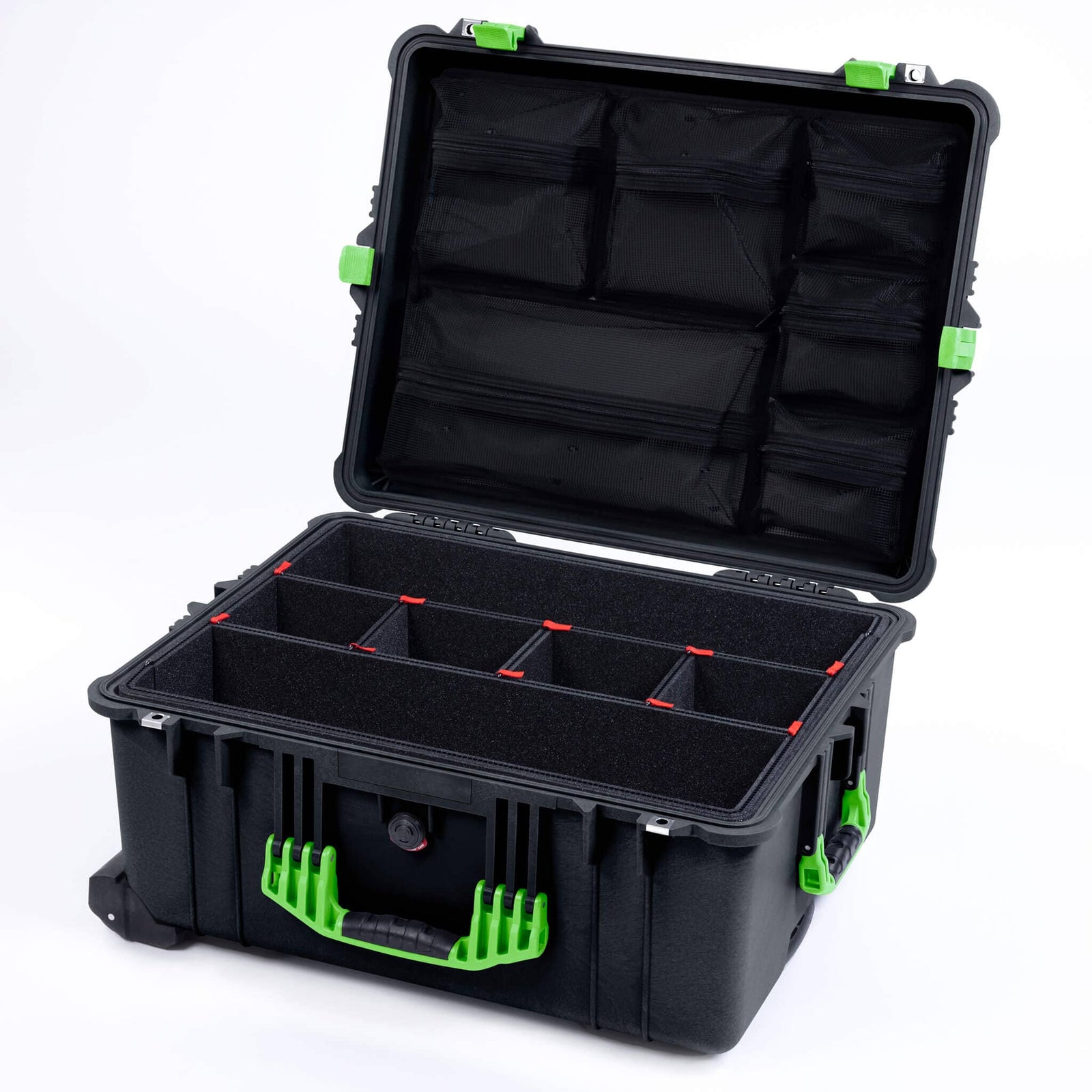 Pelican 1610 Case, Black with Lime Green Handles and Latches ColorCase