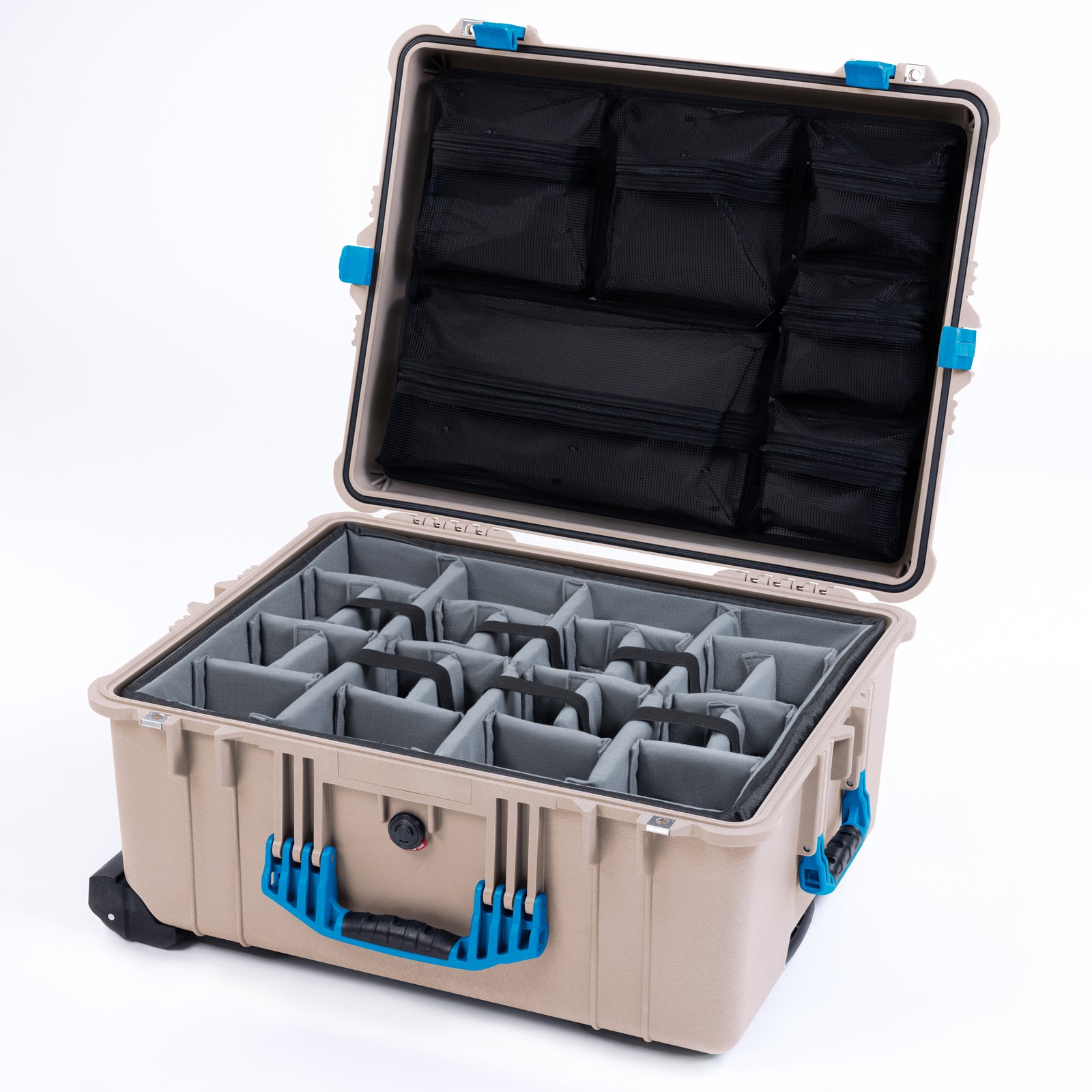 Pelican 1610 Case, Desert Tan with Blue Handles and Latches ColorCase